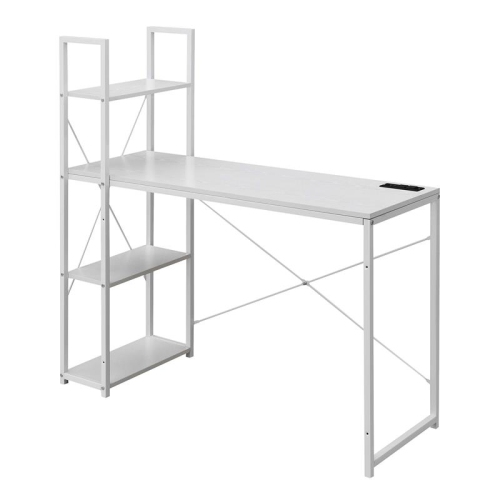 Designs2Go Office Workstation with Charging Station and Shelves in White Wood