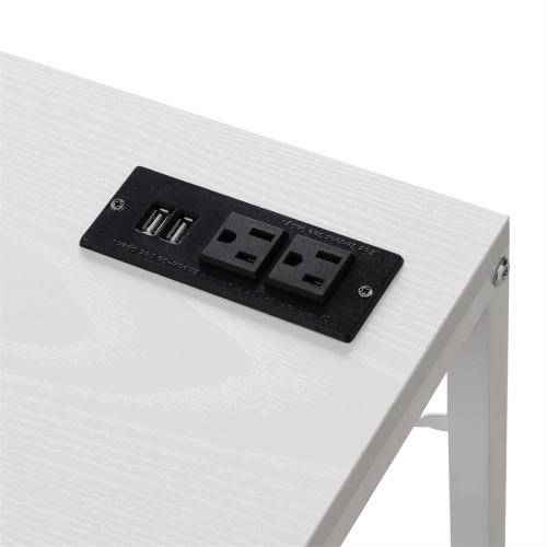 Designs2Go Office Workstation with Charging Station and Shelves in White Wood