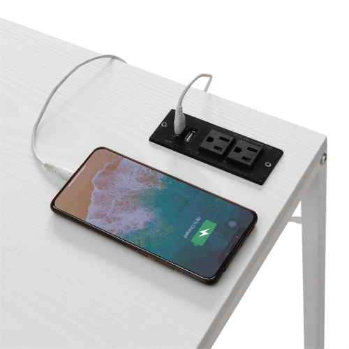 Designs2Go Office Workstation with Charging Station and Shelves in White Wood