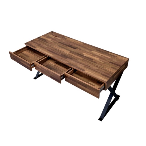 Bowery Hill Modern Wood 3-Drawer Writing Desk with USB in Oak and Black