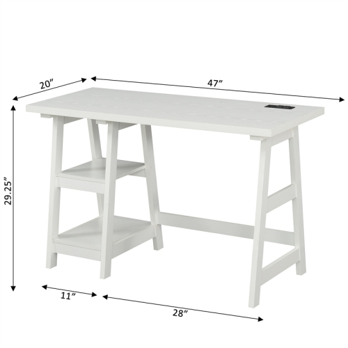 Designs2Go Trestle Desk with Charging Station in White Wood Finish