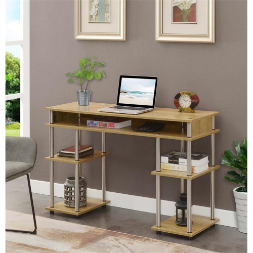 Designs2Go No Tools Student Desk with Shelves in Light Oak Wood Finish