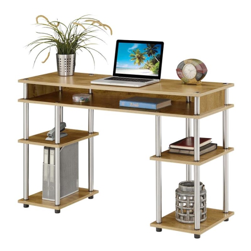 Designs2Go No Tools Student Desk with Shelves in Light Oak Wood Finish