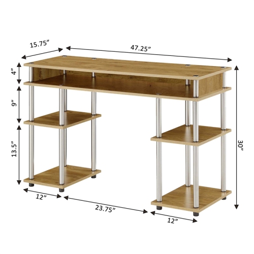 Designs2Go No Tools Student Desk with Shelves in Light Oak Wood Finish