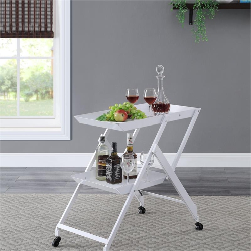 Furniture of America Prescotty Contemporary Metal Foldable Serving Cart in White