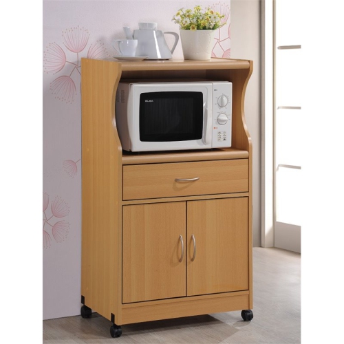Pemberly Row Microwave Kitchen Cart in Beech