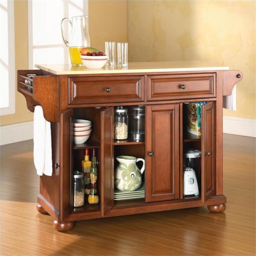Pemberly Row Wood Top Kitchen Island in Classic Cherry