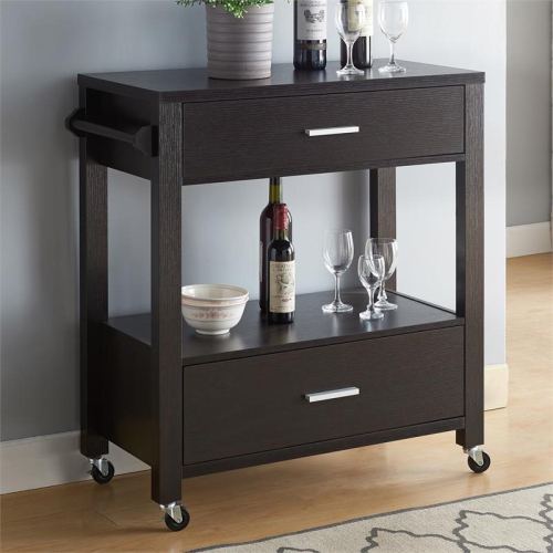 Furniture of America Arton Contemporary Wood 2-Drawer Kitchen Cart in Cappuccino