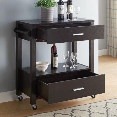 Furniture of America Arton Contemporary Wood 2-Drawer Kitchen Cart in Cappuccino