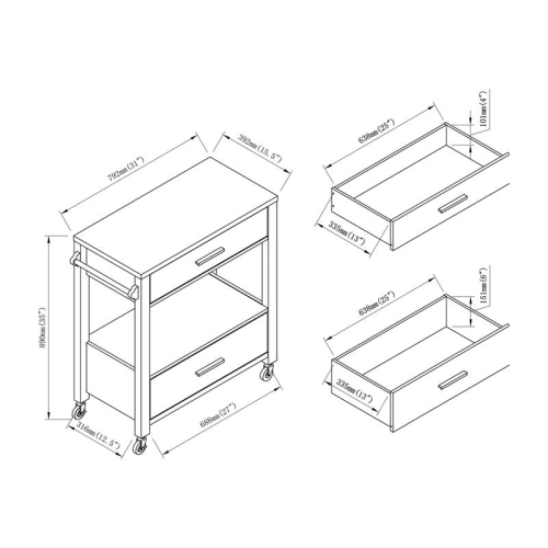 Furniture of America Arton Contemporary Wood 2-Drawer Kitchen Cart in Cappuccino