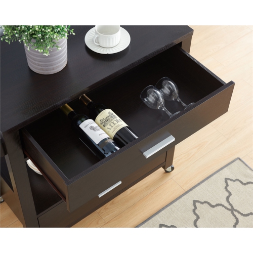 Furniture of America Arton Contemporary Wood 2-Drawer Kitchen Cart in Cappuccino