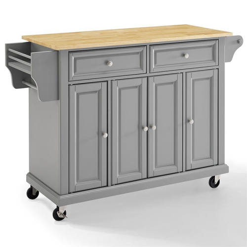 CROSLEY FURNITURE  Natural Wood Top Kitchen Cart In In Gray