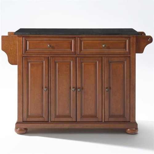 Pemberly Row Black Granite Top Kitchen Island in Classic Cherry