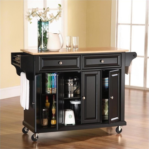 Crosley Natural Wood Top Kitchen Cart in Black