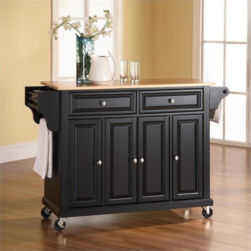 Crosley Natural Wood Top Kitchen Cart in Black