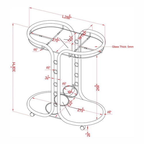 Furniture of America Scanlin Contemporary Metal 2-Tier Serving Cart in Chrome