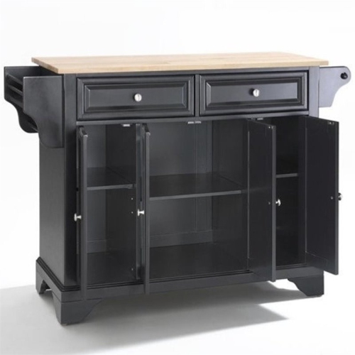 PEMBERLY ROW  Natural Wood Top Kitchen Island In In Black