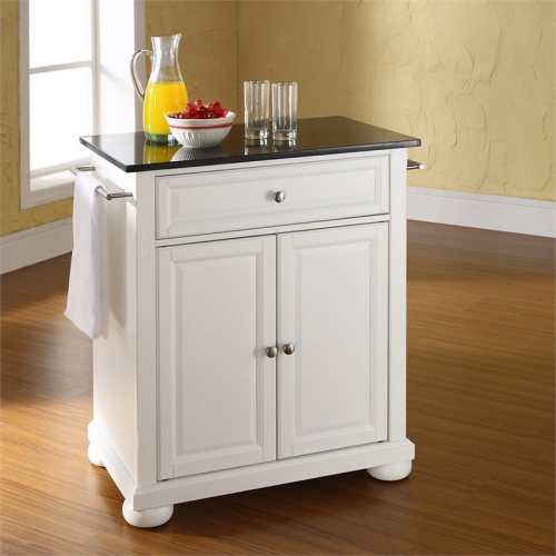 Crosley Alexandria Black Granite Top Portable Kitchen Island in White