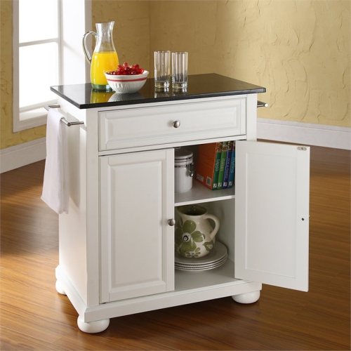 Crosley Alexandria Black Granite Top Portable Kitchen Island in White