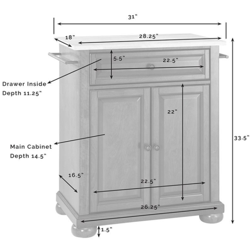 Crosley Alexandria Black Granite Top Portable Kitchen Island in White