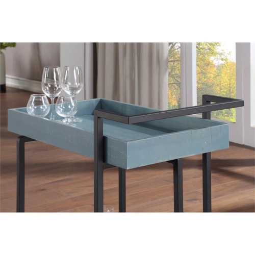 Furniture of America Lackomb Contemporary Wood Serving Cart in Antique Blue