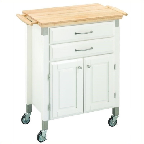 Pemberly Row Wooden Kitchen Cart in White and Natural