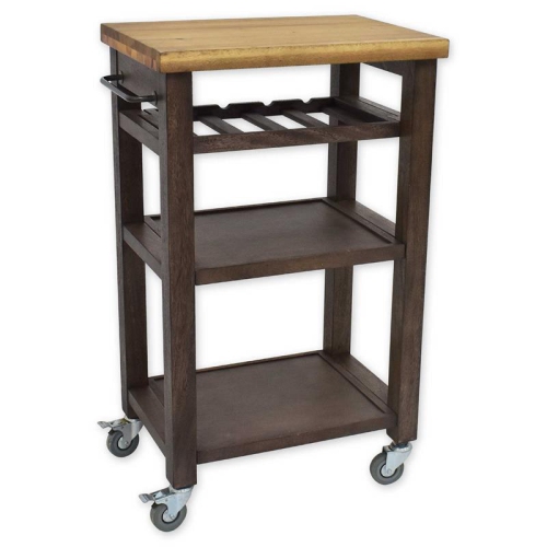 Bowery Hill Solid Wood GrayBrown Kitchen Cart with Locking Casters