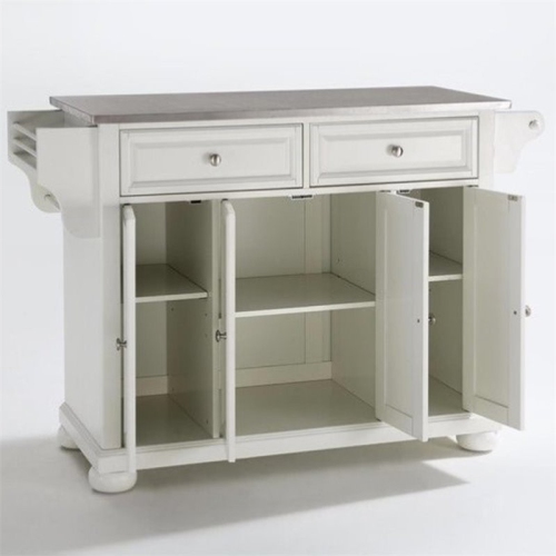 PEMBERLY ROW  Stainless Steel Top Kitchen Island In In White