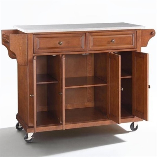 Pemberly Row Stainless Steel Top Kitchen Cart in Classic Cherry