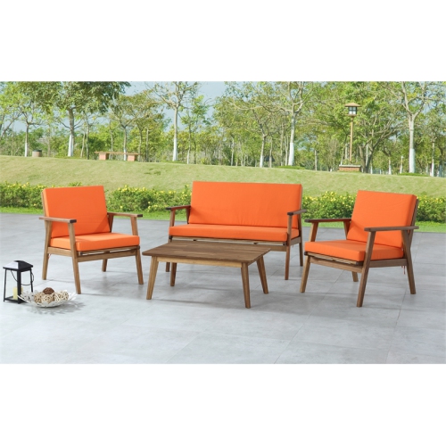 Riverbay Furniture Wyatt Solid Wood Outdoor Sofa Set with Cushions-Acorn Brown