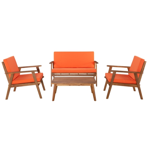 Riverbay Furniture Wyatt Solid Wood Outdoor Sofa Set with Cushions-Acorn Brown