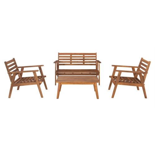 Riverbay Furniture Wyatt Solid Wood Outdoor Sofa Set with Cushions-Acorn Brown