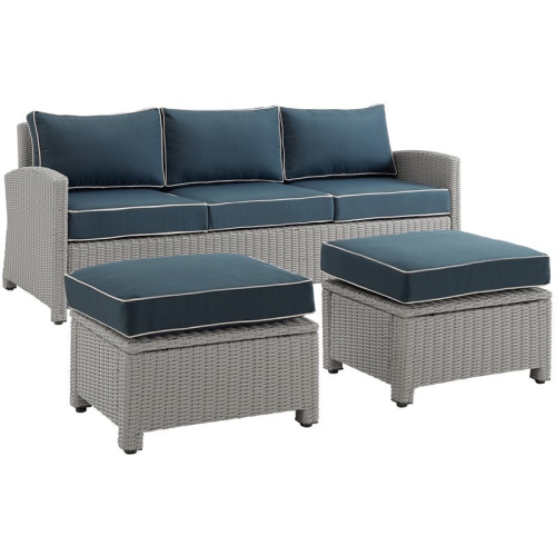 Crosley Furniture Bradenton 3piece Fabric Outdoor Sofa Set in Navy