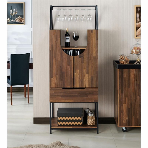 Furniture of America Robble Industrial Wood Wine Cabinet in Light Hickory