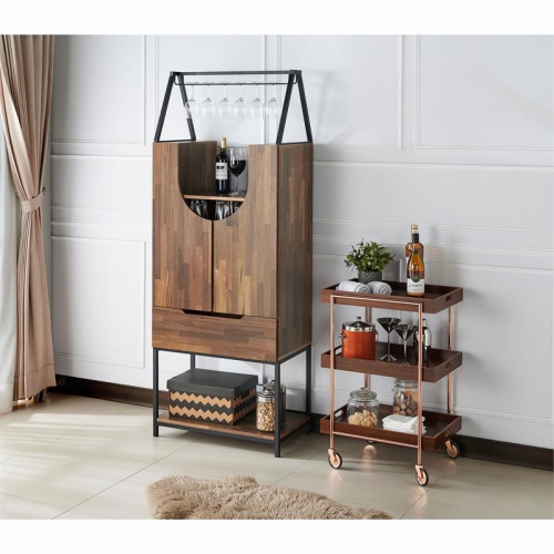 Furniture of America Robble Industrial Wood Wine Cabinet in Light Hickory