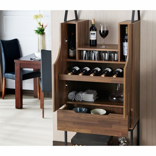 Furniture of America Robble Industrial Wood Wine Cabinet in Light Hickory