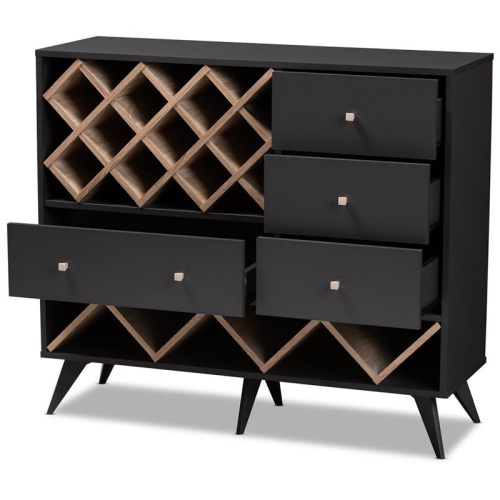 Bowery Hill Mid-Century Wood Wine Cabinet in Dark Grey and Oak