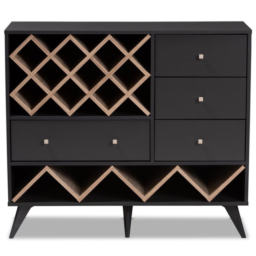 Bowery Hill Mid-Century Wood Wine Cabinet in Dark Grey and Oak