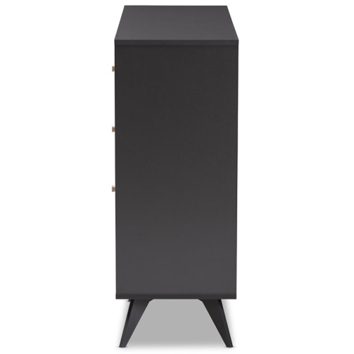 Bowery Hill Mid-Century Wood Wine Cabinet in Dark Grey and Oak