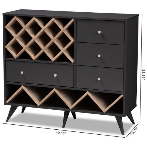 Bowery Hill Mid-Century Wood Wine Cabinet in Dark Grey and Oak