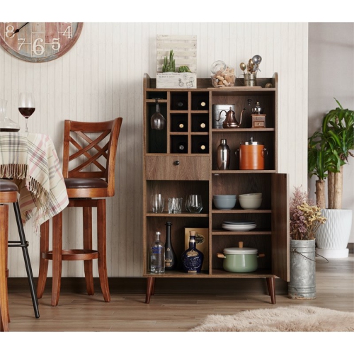 Bowery Hill Wood Multi-Storage Wine Rack in Distressed Walnut