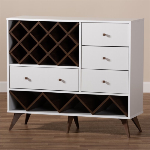 Bowery Hill Wood Wine Cabinet in White and Walnut