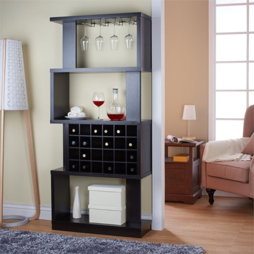 Furniture of America Burle Transitional Wood Standing Wine Cabinet in Cappuccino