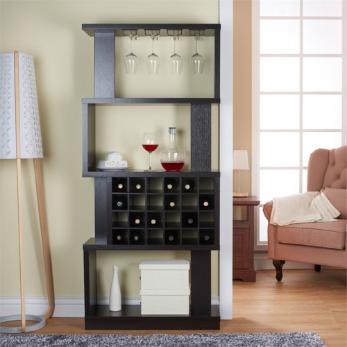 Furniture of America Burle Transitional Wood Standing Wine Cabinet in Cappuccino