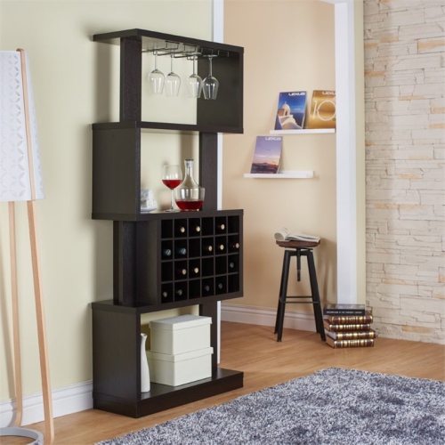 Furniture of America Burle Transitional Wood Standing Wine Cabinet in Cappuccino