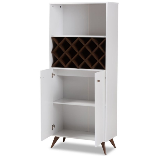 Bowery Hill Mid-Century Wood Wine Cabinet in White and Walnut