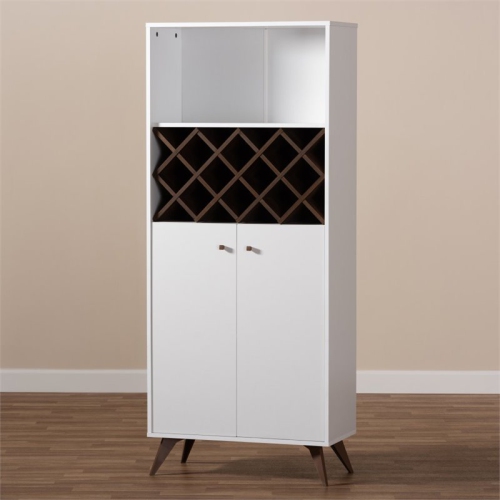 Bowery Hill Mid-Century Wood Wine Cabinet in White and Walnut