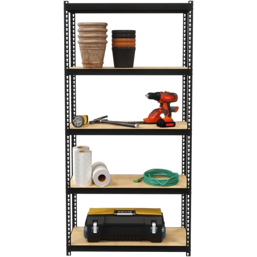 Space Solutions 1000 Riveted Metal Shelving 5-Shelf Unit 12D x 30W x 60H Black