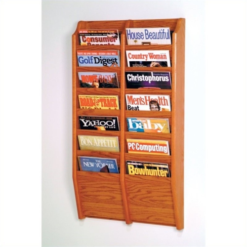 Pemberly Row 14 Pocket Medium Oak Wall Mount Magazine Rack