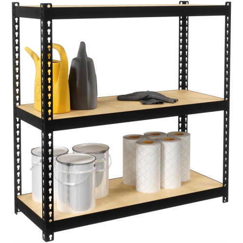 Space Solutions 1000 Riveted Metal Shelving 3-Shelf Unit 12D x 30W x 30H Black